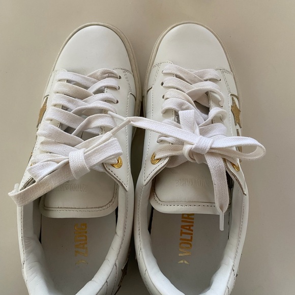 Zadig & Voltaire White Sneakers with Gold Stars - Picture 3 of 11